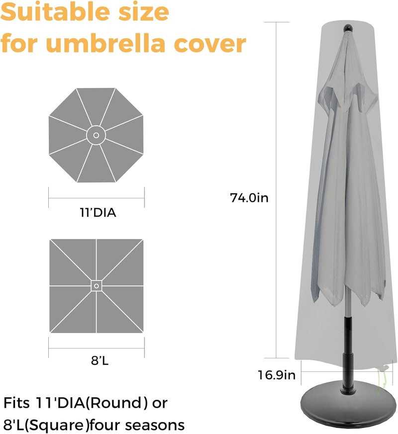 REDRICH Patio Umbrella Cover with Push Rod - Waterproof Patio Parasol Covers with Zipper for 7ft to 11ft Outdoor Umbrellas - Image 2